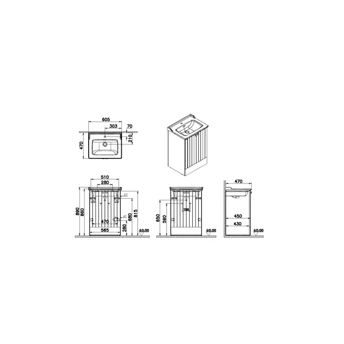 Washbasin Unit - 60cm - With 2 Doors - Root Series - VitrA