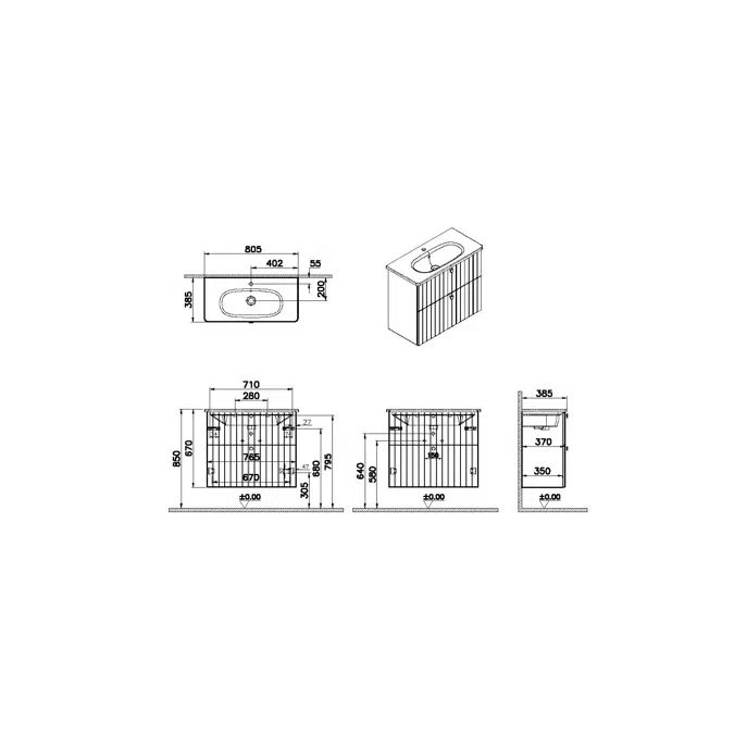 Washbasin Unit - 80cm - 2 Drawers - Narrow - Root Series - VitrA