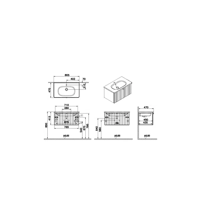 Washbasin Unit - 80cm - One Drawer - Root Series - VitrA