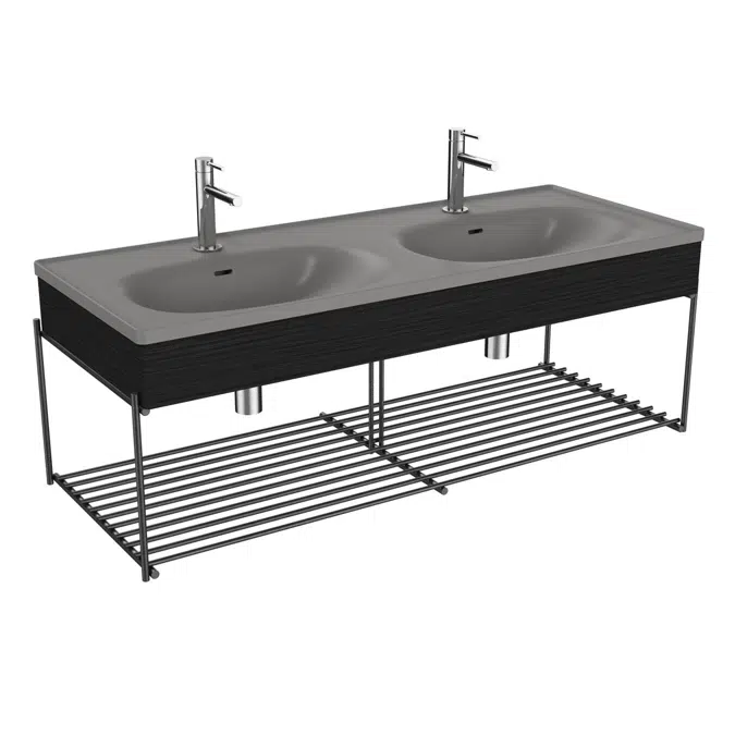 Washbasin Unit - 130cm - With Double Grey Washbasin - With Shelf - Equal Series - VitrA