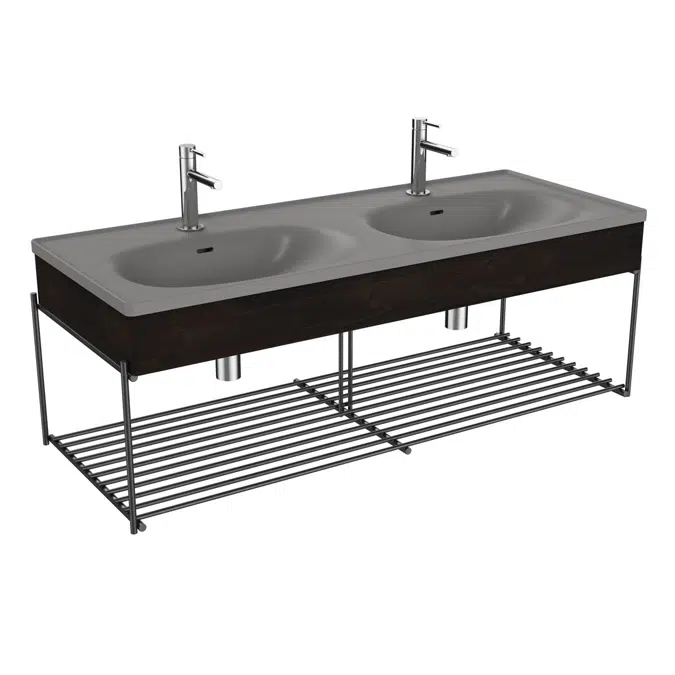Washbasin Unit - 130cm - With Double Grey Washbasin - With Shelf - Equal Series - VitrA
