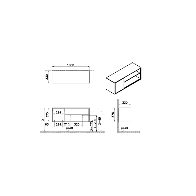 Lower Unit - 100cm - With Doors & Shelves - Voyage Series - VitrA