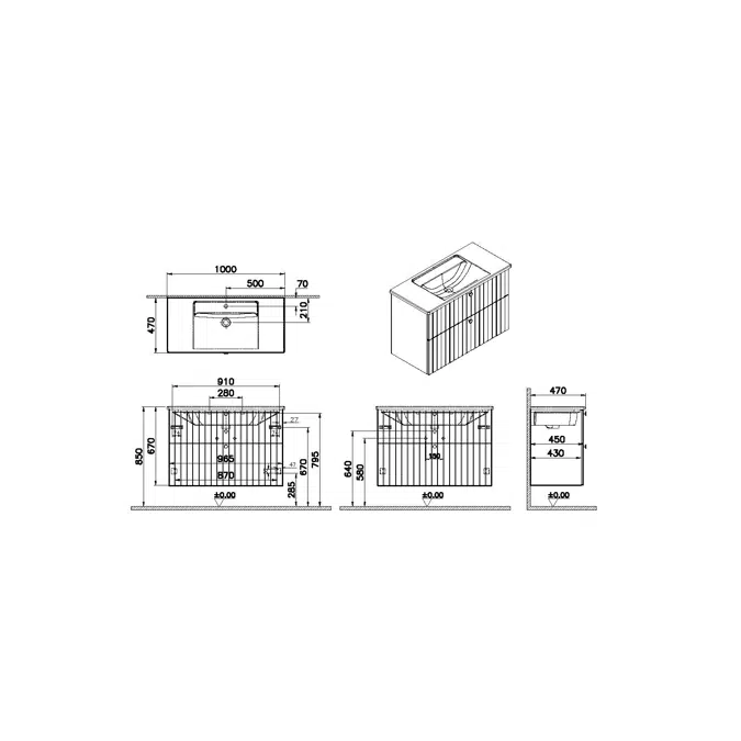 Washbasin Unit - 100cm - 2 Drawer - Root Series - VitrA