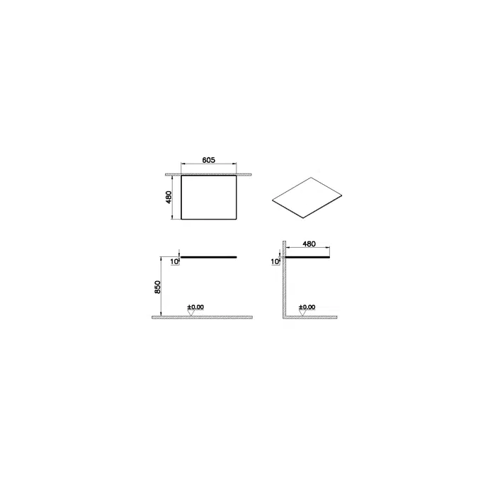 Countertop - 60cm - Without Faucet Hole - Origin Series - VitrA
