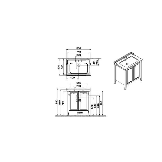 Washbasin Unit - 80cm - With Door - 3 Tap Holes - Valarte Neo Series - VitrA