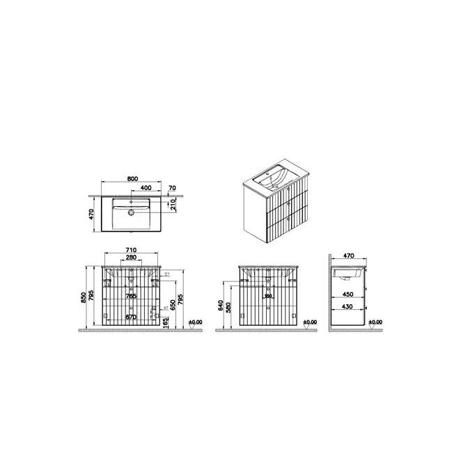 Washbasin Unit - 80cm - 3 Drawers - Root Series - VitrA