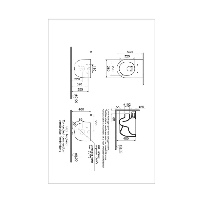 WC Pan - 54cm - Rim Ex - Wall Hung - Liquid Series - VitrA