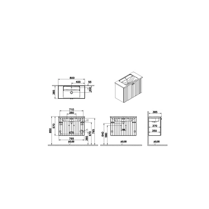 Washbasin Unit - 80cm - With Doors - Root Series - VitrA