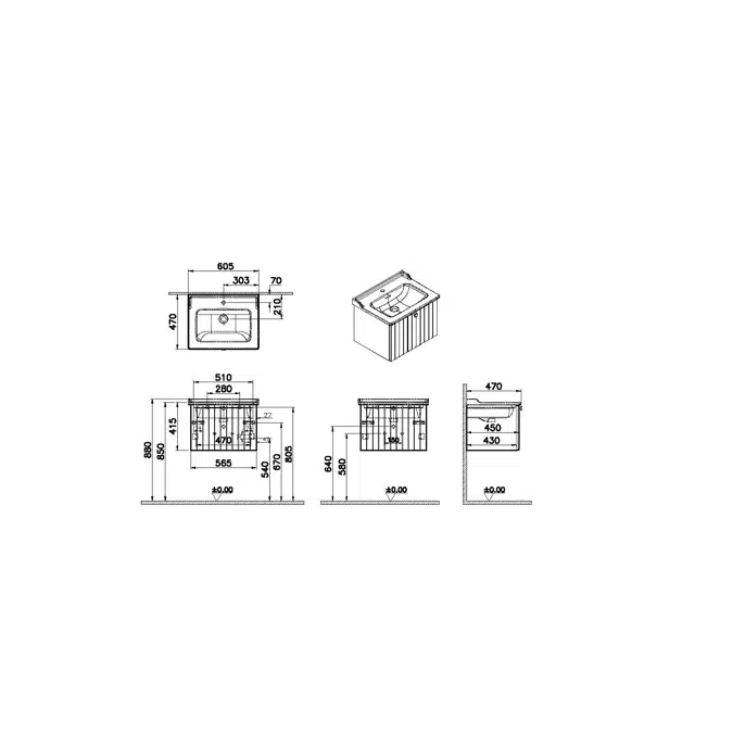 Washbasin Unit - 60cm - 1 Dawer - Root Series - VitrA
