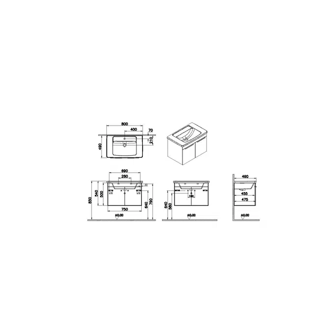 Washbasin Unit - 80cm - With 2 Doors - Quadrum Series - VitrA
