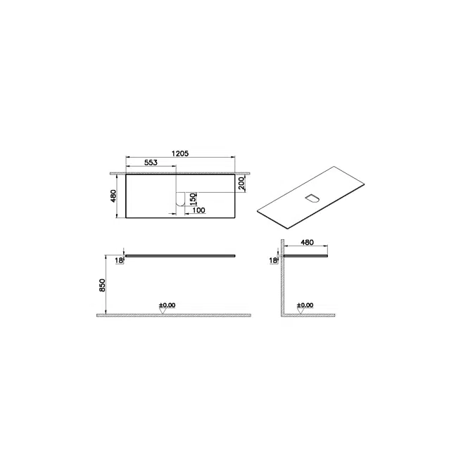 Countertop - 120cm - Wooden Top Counter - Origin Series - VitrA