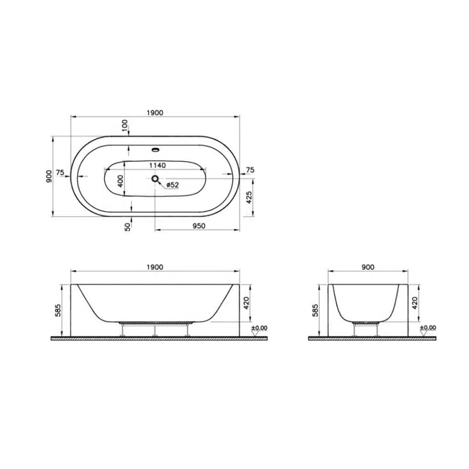 Bathtub - 190cm - Oval Bathtub - Istanbul Series - VitrA