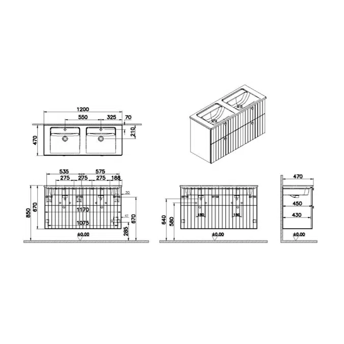 Washbasin Unit - 120cm - 4 Drawers - Vanity Unit - Root Series - VitrA