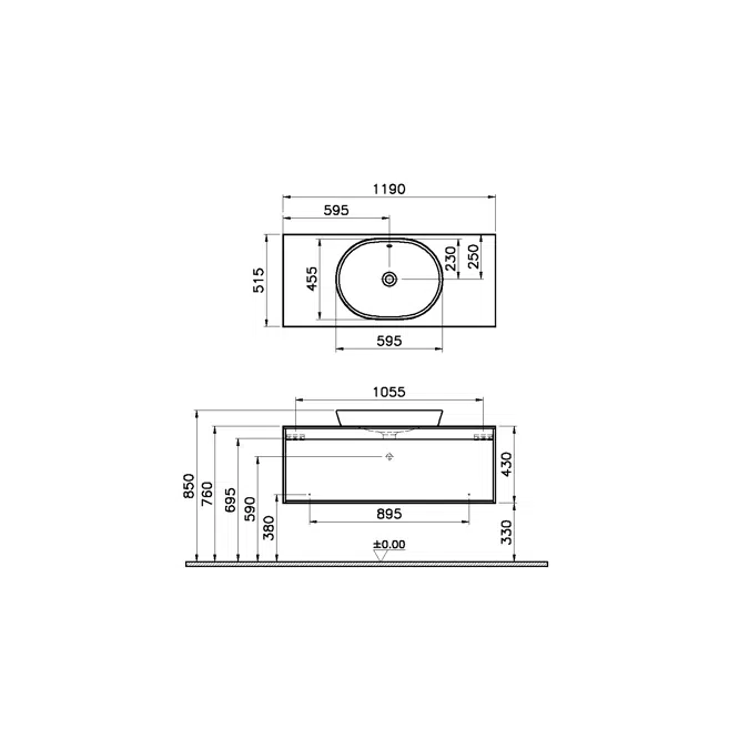 Washbasin Unit - 120cm - With One Drawer - With Infinity Washbasin - Metropole Series - VitrA