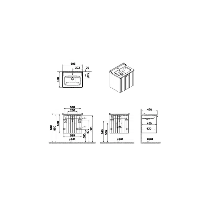 Washbasin Unit - 60cm - With 2 Doors - Root Series - VitrA