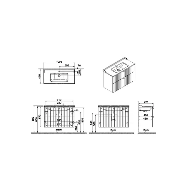 Washbasin Unit - 100cm - 2 Drawer - Root Series - VitrA