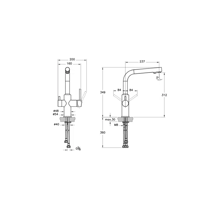 Sink Mixer - Countertop - Split Dual Flow - Masterline Series - VitrA