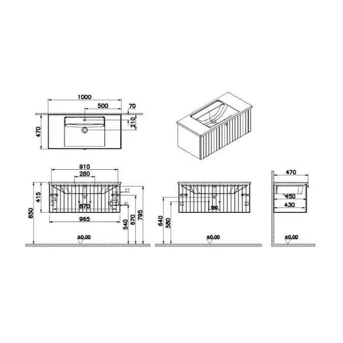 Washbasin Unit - 100cm - 1 Drawer - Root Series - VitrA