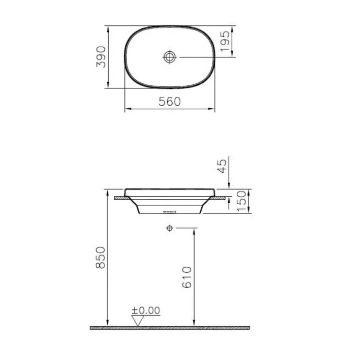 Wash Basin - Counter Top - Oval Inset Bowl - 55cm - Frame Series - VitrA