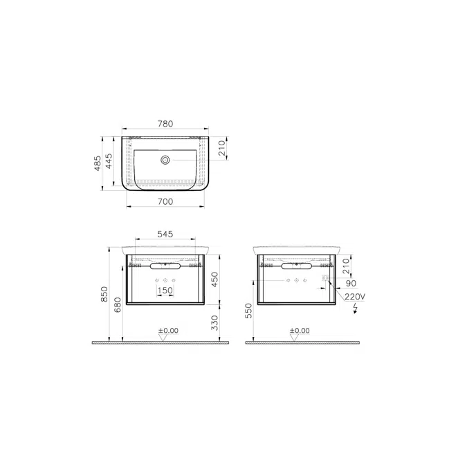 Washbasin Unit - 80cm - With 1 Drawer - Without Legs - Sento Series - VitrA