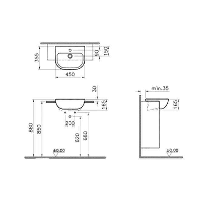 Wash Basin - (Semi-recessed) - 45cm - S20 Series - VitrA