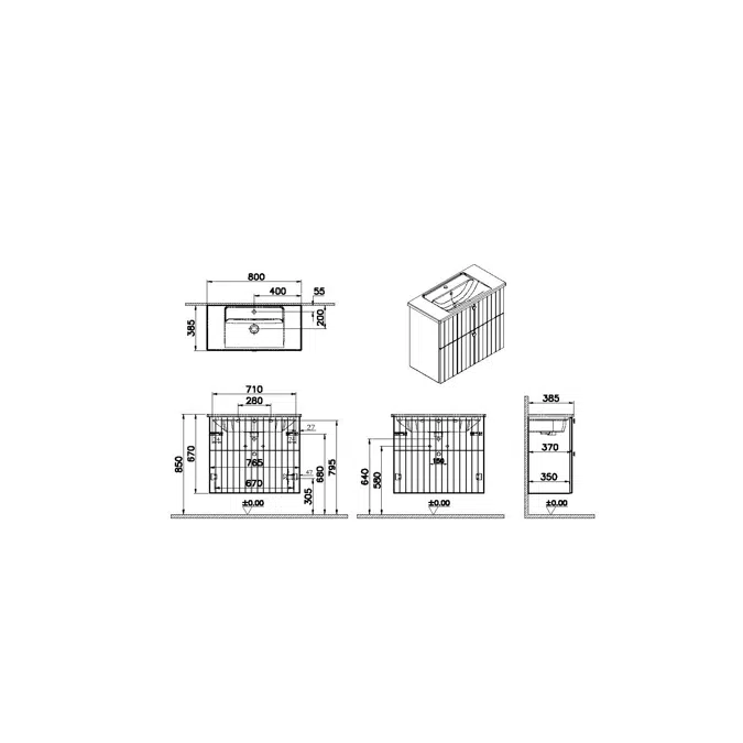 Washbasin Unit - 80cm - 2 Drawers - Narrow - Root Series - VitrA