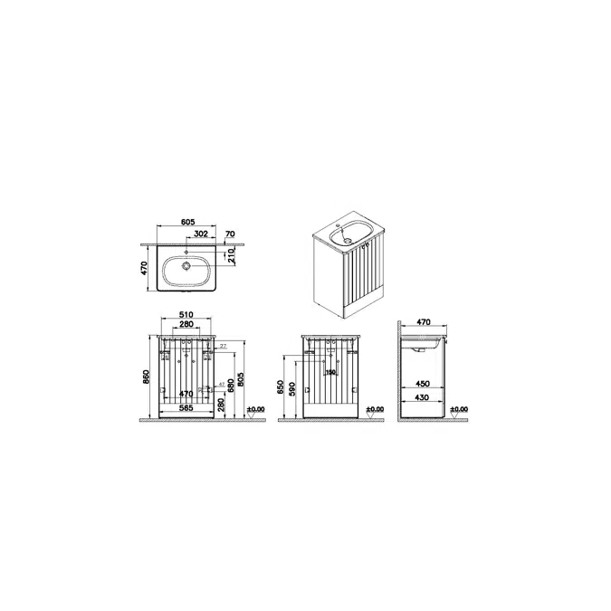 Washbasin Unit - 60cm - With 2 Doors - Root Series - VitrA