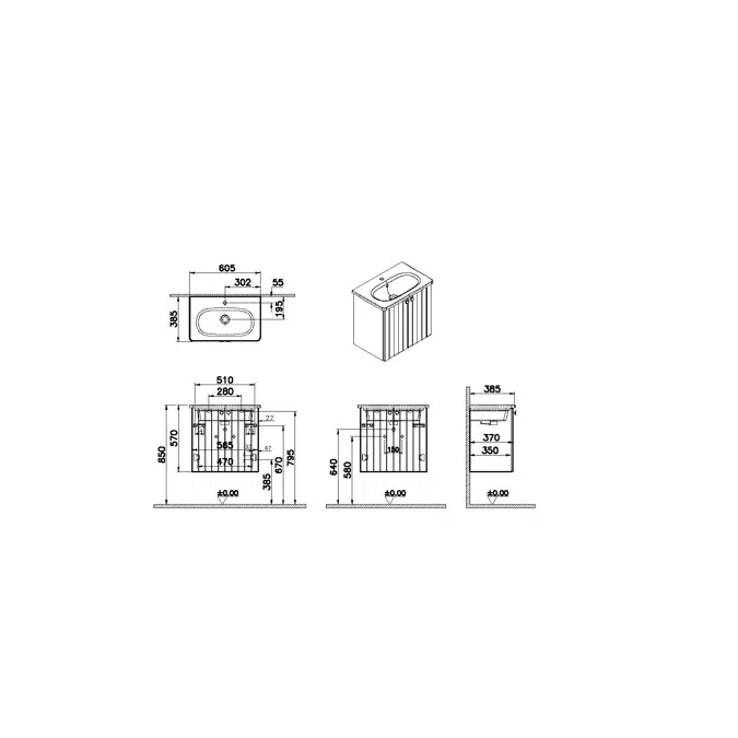 Washbasin Unit - 60cm - With 2 Doors - Root Series - VitrA