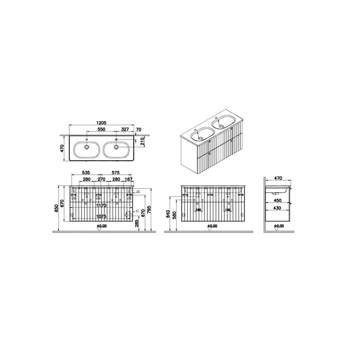 Washbasin Unit - 120cm - 4 Drawers - Vanity Unit - Root Series - VitrA