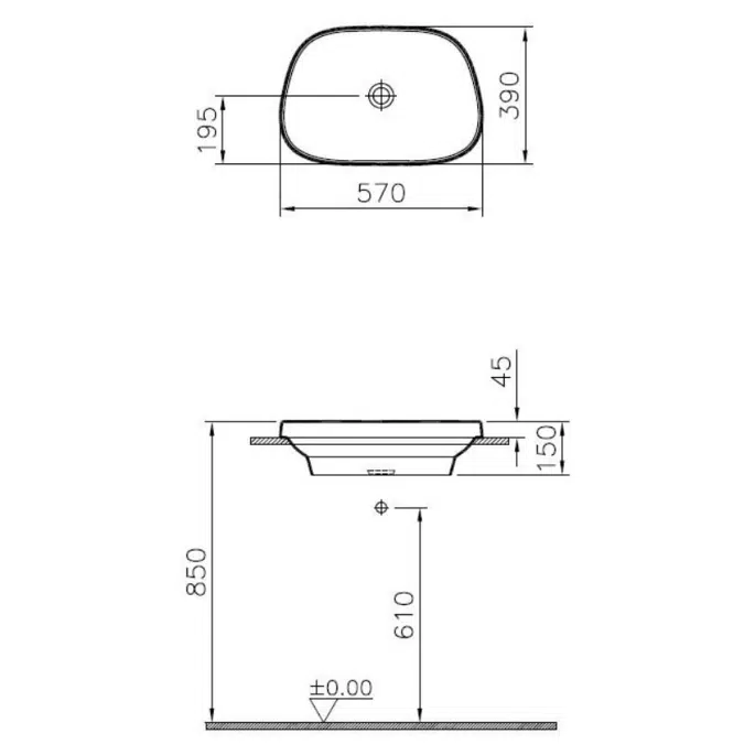 Wash Basin - Counter Top - TV Inset Bowl - 57cm - Frame Series - VitrA