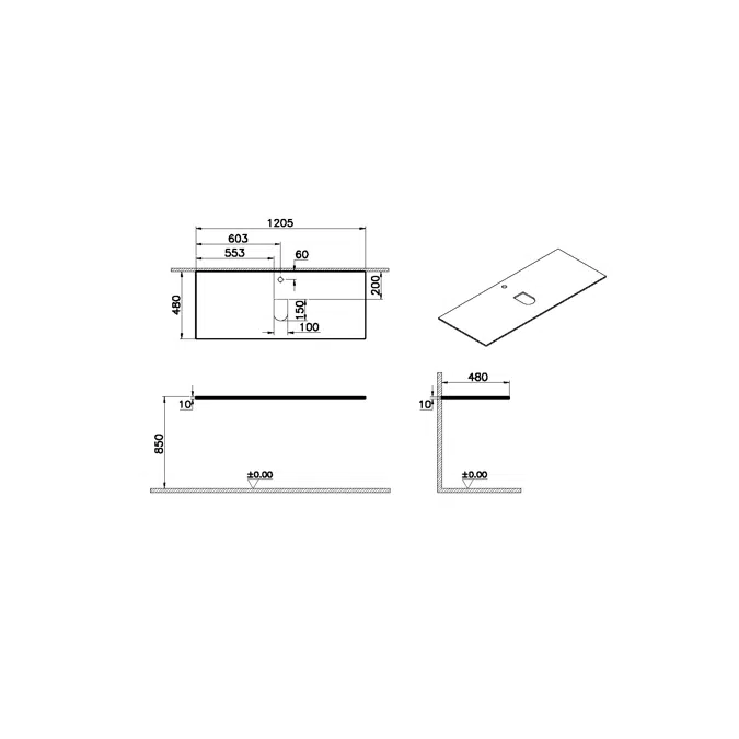 Countertop - 120cm - Wooden Top Counter - Middle - Origin Series - VitrA