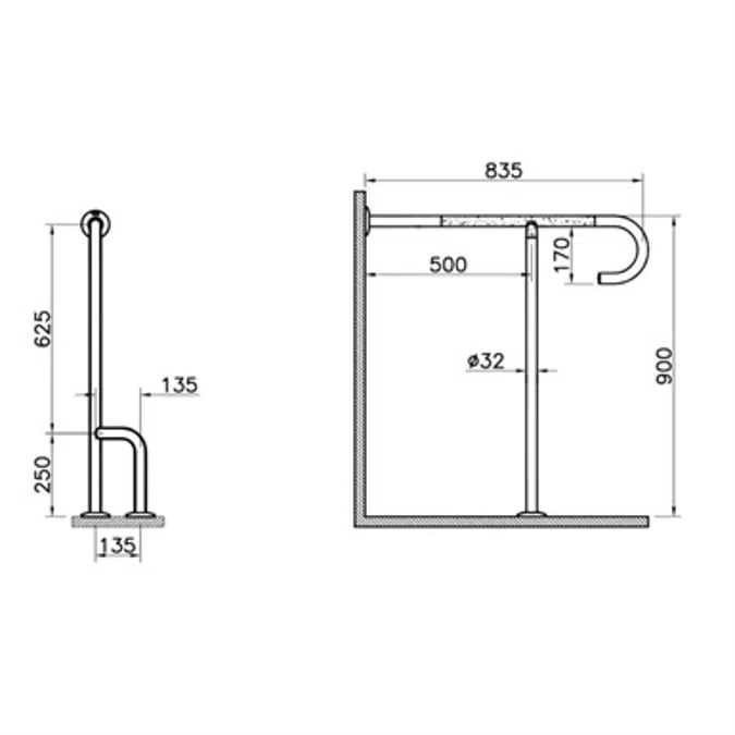 Grab Bar - 90° Angled - Wall & Floor Grab Rail - VitrA