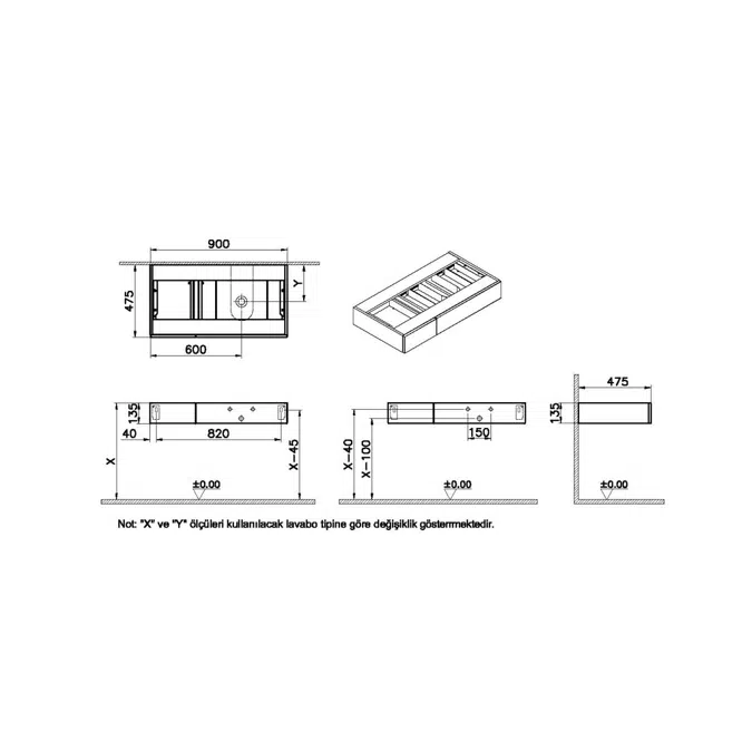 Washbasin Unit - 90cm - Right - Origin Series - VitrA