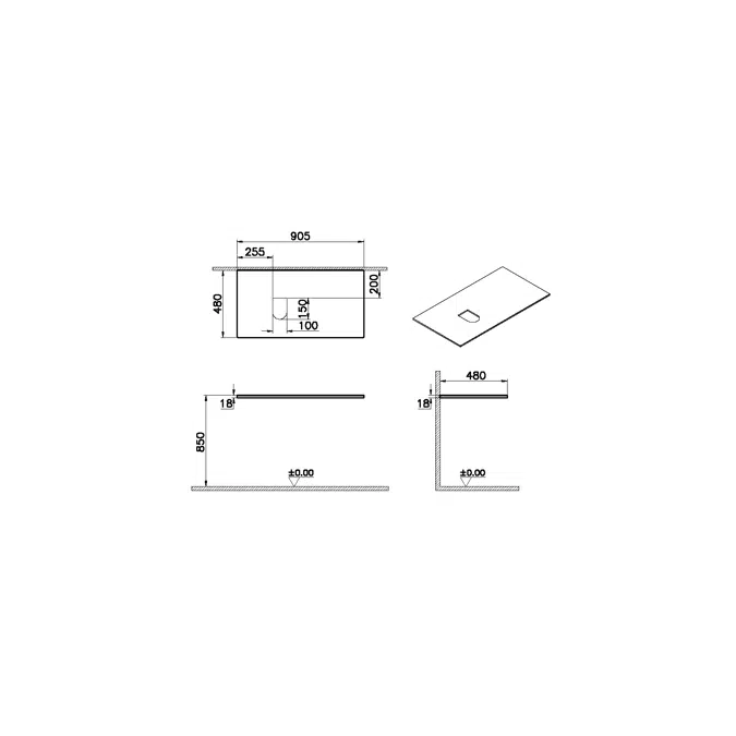 Countertop - 90cm - Wooden Top Counter - Left - Origin Series - VitrA
