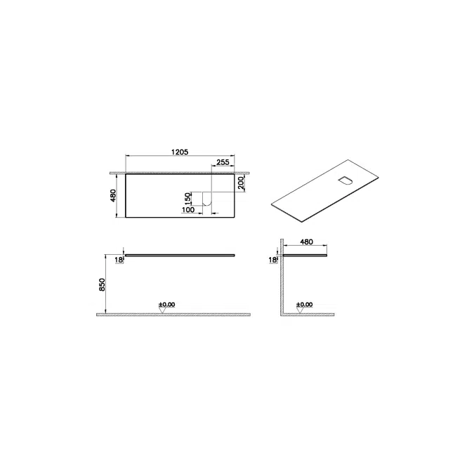 Countertop - 120cm - Wooden Top Counter - Right - Origin Series - VitrA