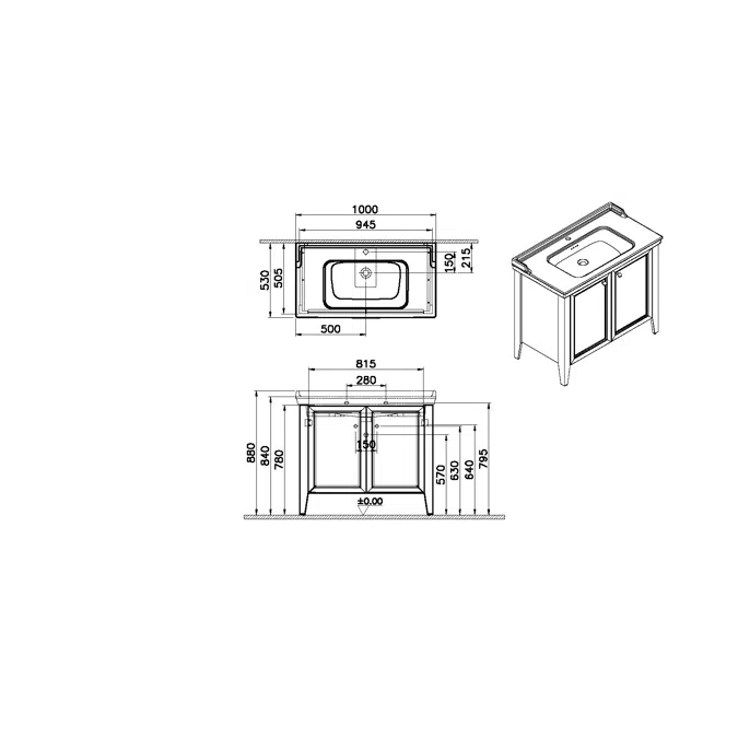 Washbasin Unit - 100cm - With Door - 1 Tap Holes - Valarte Neo Series - VitrA