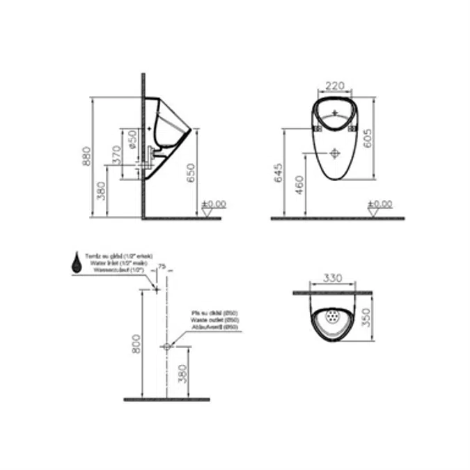Oggetti BIM - Download gratuito! Urinal - Back Water Inlet - Plural ...