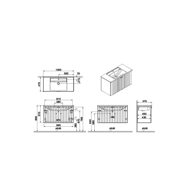 Washbasin Unit - 100cm - With Doors - Root Series - VitrA