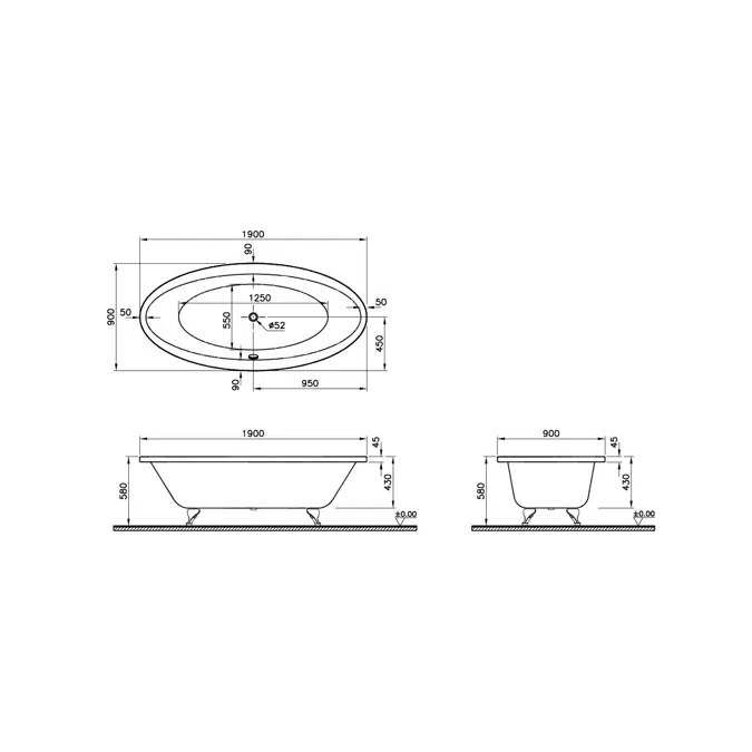 Bath Tub - 190x90cm - Dream Series - VitrA