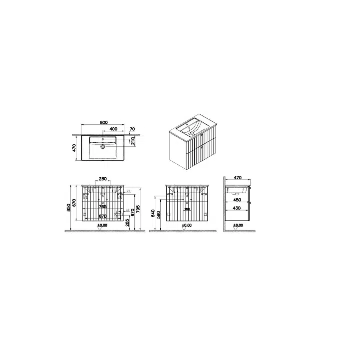 Washbasin Unit - 80cm - 2 Drawers - Root Series - VitrA