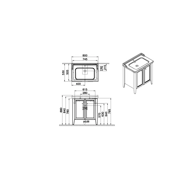 Washbasin Unit - 80cm - With Door - 1 Tap Holes - Valarte Neo Series - VitrA