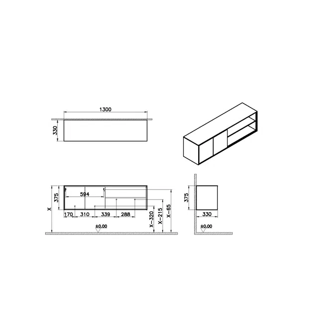 Lower Unit - 130cm - With Doors & Shelves - Voyage Series - VitrA