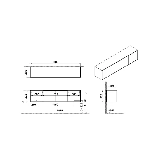 Lower Unit - 160cm - With Door - Voyage Series - VitrA