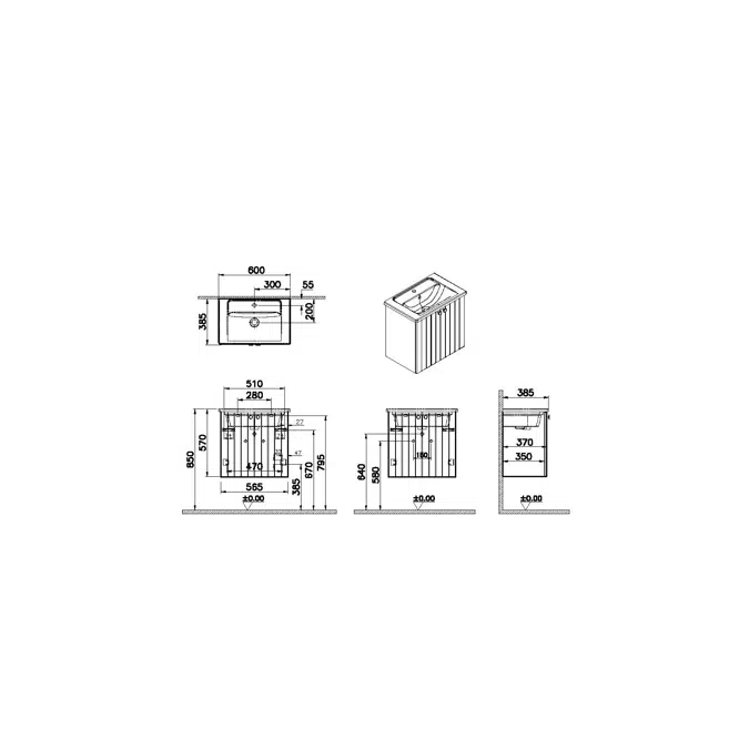 Washbasin Unit - 60cm - With 2 Doors - Root Series - VitrA