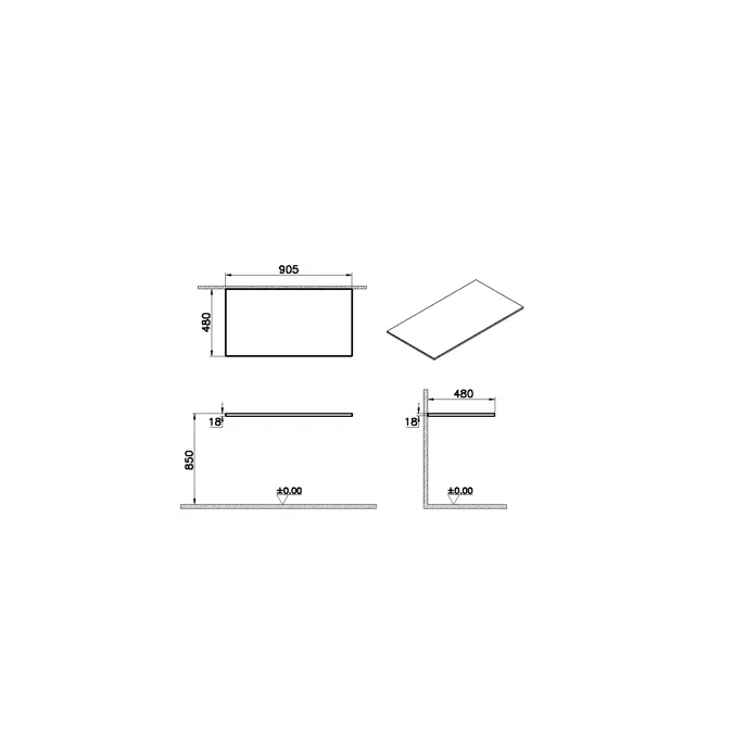 Countertop - 90cm - Wooden Top Counter - Origin Series - VitrA