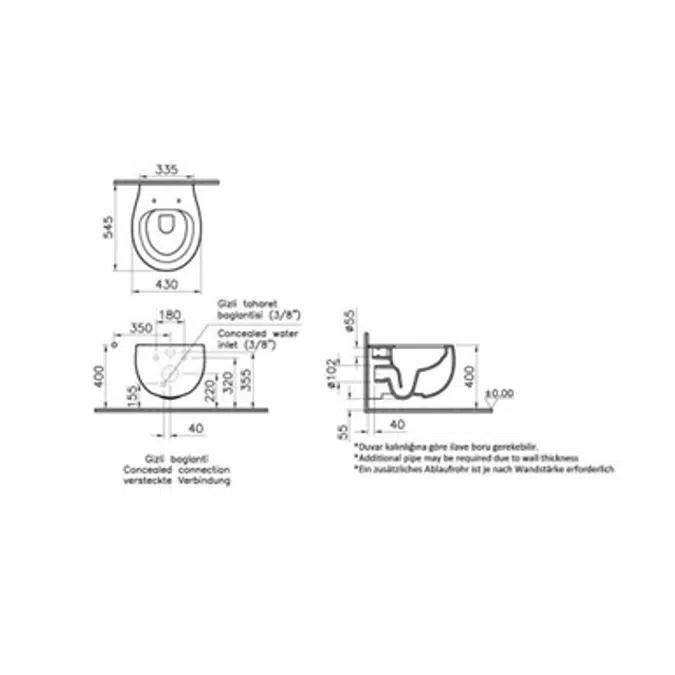 WC Pan - RimEx - Wall Mounted - 54cm - Memoria Series - VitrA