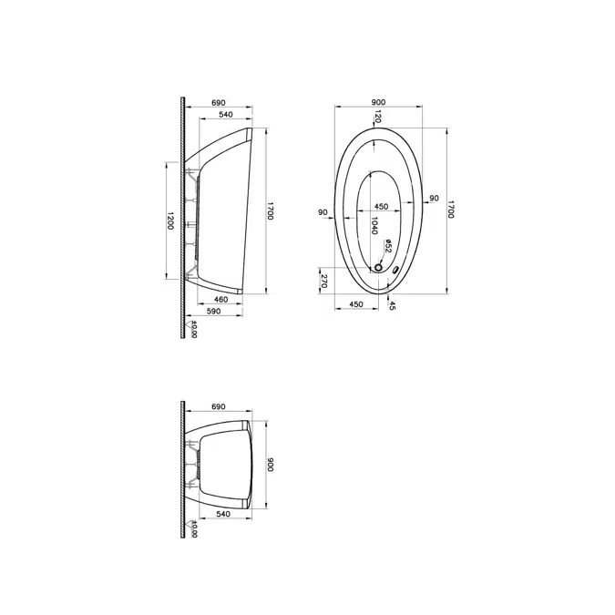 Bathtub - 170x90cm - Without Massage - 4Life Series - VitrA