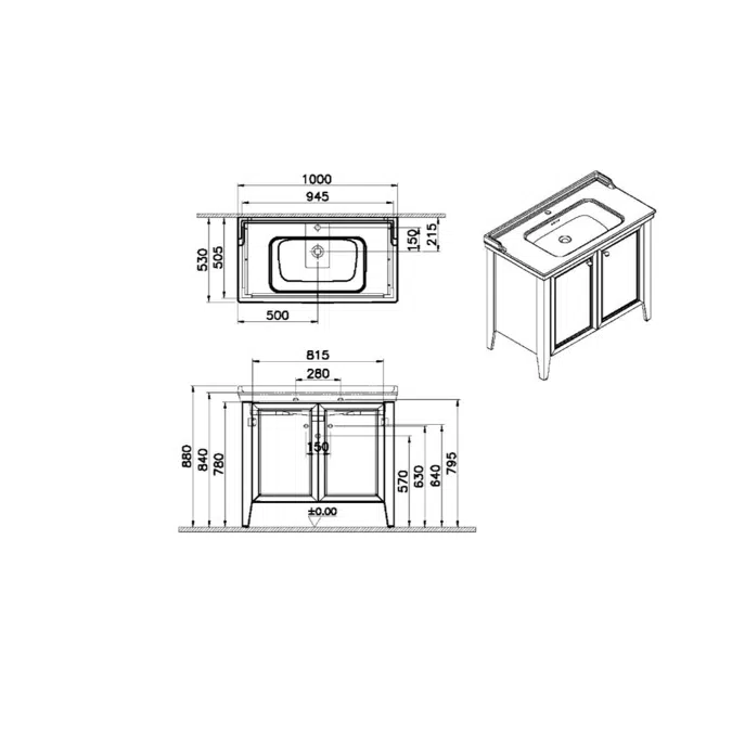 Washbasin Unit - 100cm - With Door - 1 Tap Holes - Valarte Neo Series - VitrA