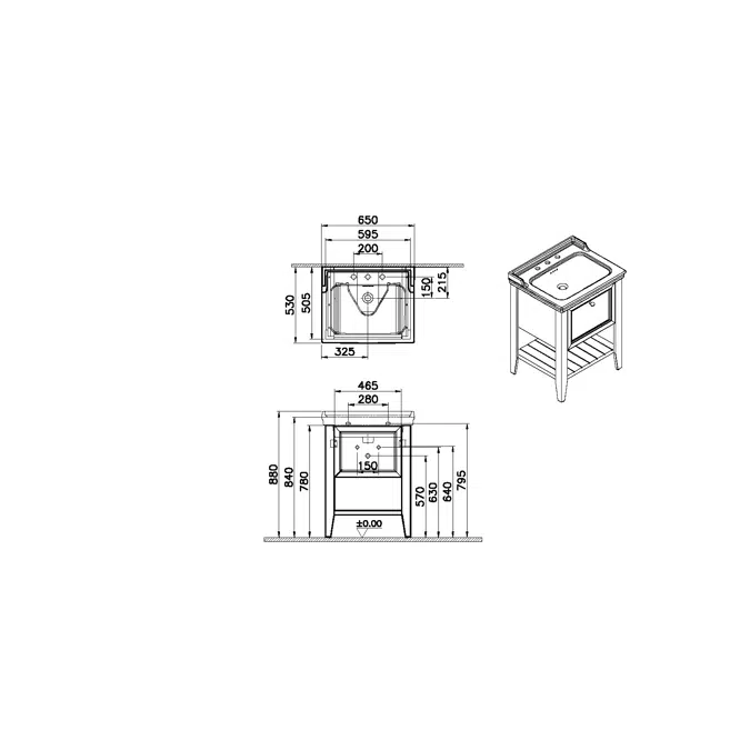 Washbasin Unit - 65cm - With One Drawer - 3 Tap Holes - Valarte Neo Series - VitrA