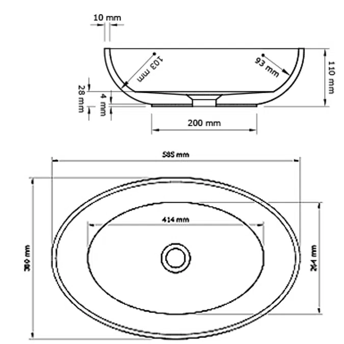 ON-TOP Oval Washbasin 585x380x110mm